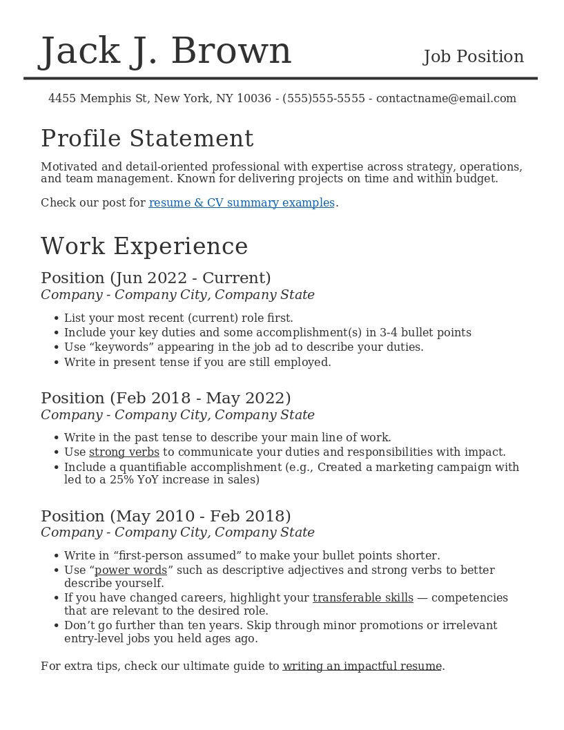 CV Template Businesslike preview